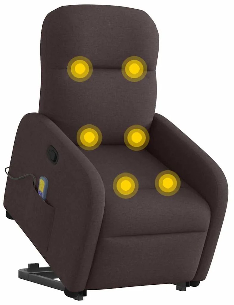 Poltrona massagens reclinável elevatória tecido castanho-escuro