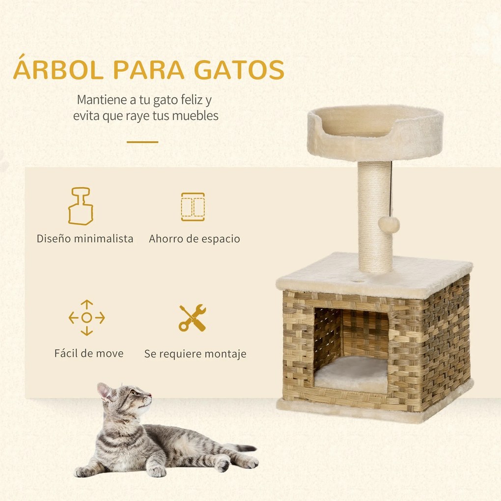 PawHut Árvore para Gatos Altura 69cm com Caverna de Vime Sintético Alm