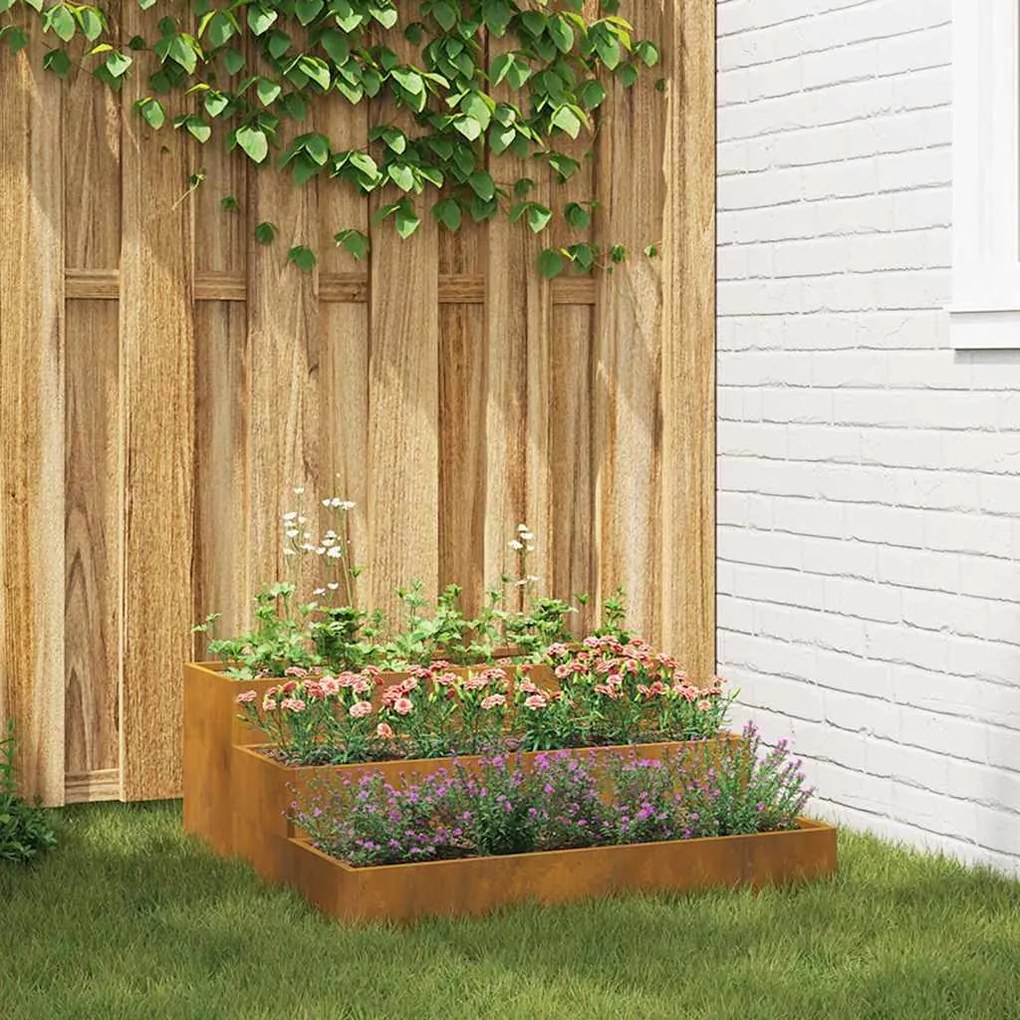vidaXL Vaso de Jardim 3 Camadas 90x90x35 cm Aço Enferrujado