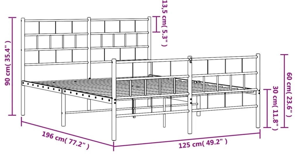 Estrutura de cama com cabeceira e pés 120x190 cm metal preto