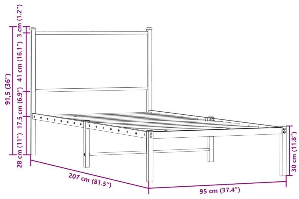 Estrutura de cama sem colchão 90x200 cm metal carvalho sonoma