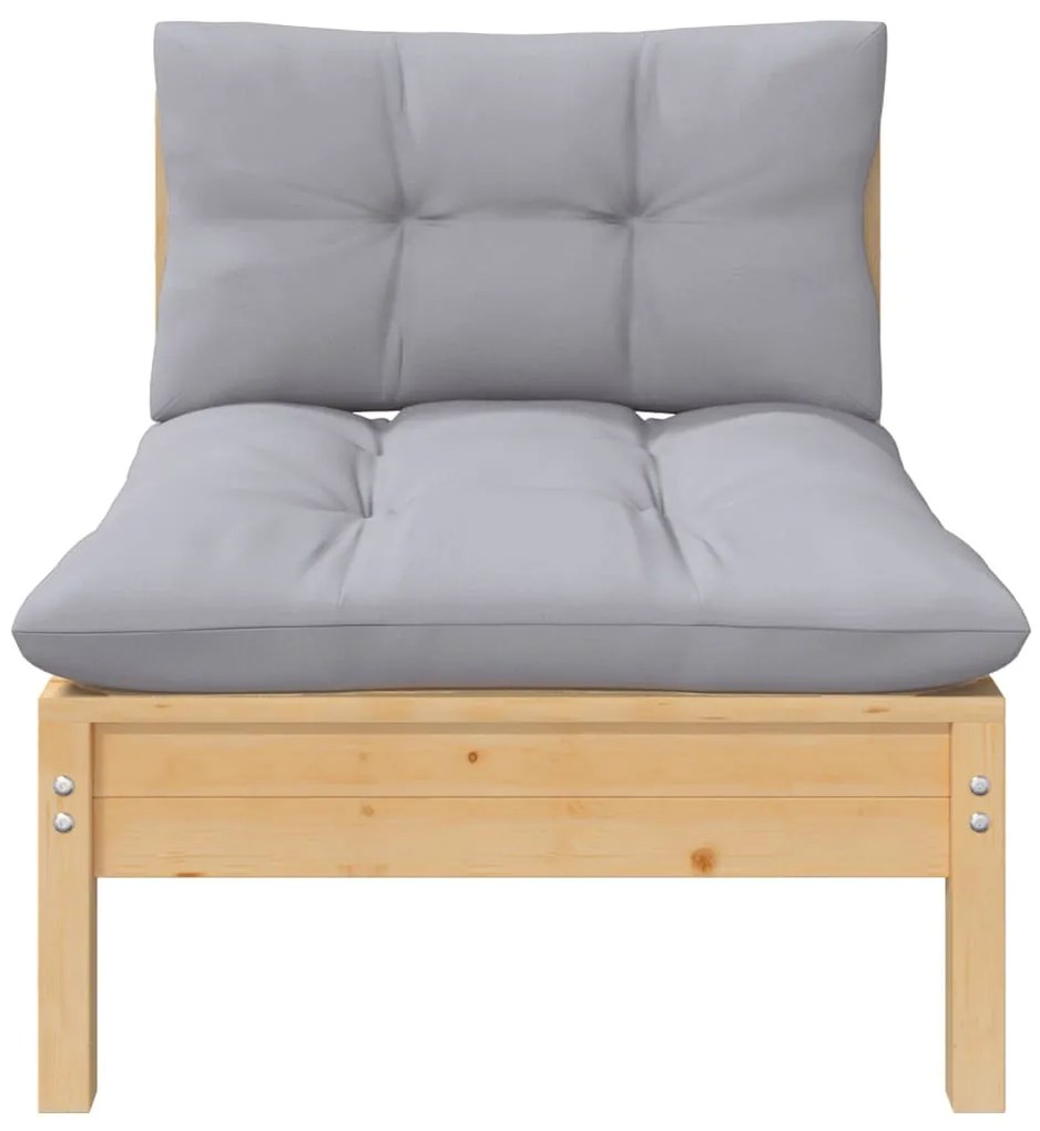 3 pcs conj. lounge de jardim c/ almofadões cinza pinho maciço