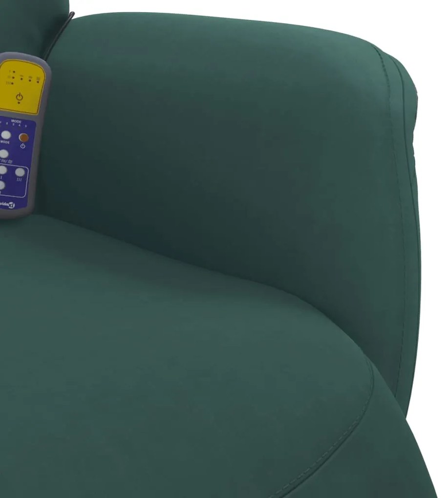 Cadeirão massagens reclinável c/ apoio pés veludo verde-escuro