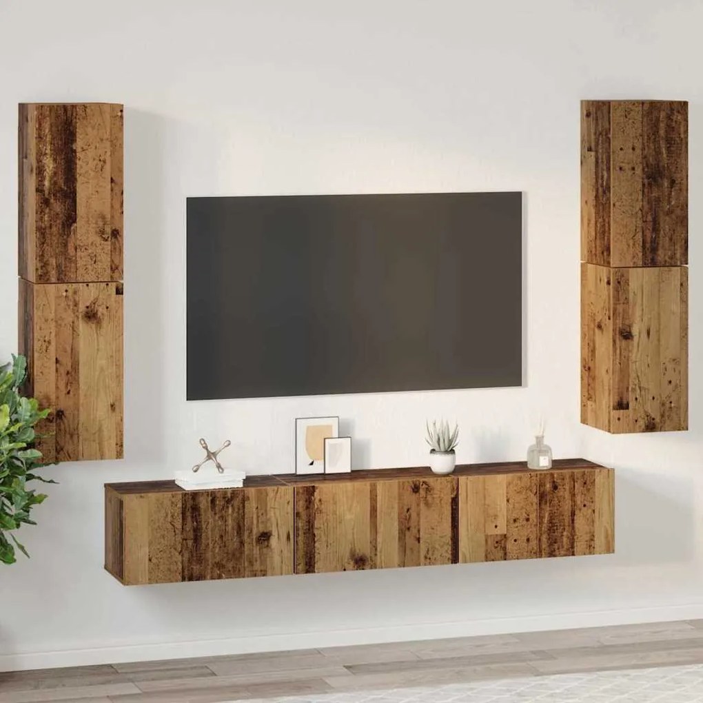 Conjunto de móvel de TV 7 pcs Madeira Antiga 80 x 30 x 30.5 cm