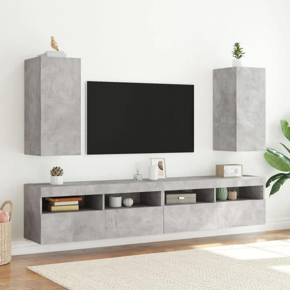 Móveis de parede para TV com luzes LED 2 pcs cinzento cimento