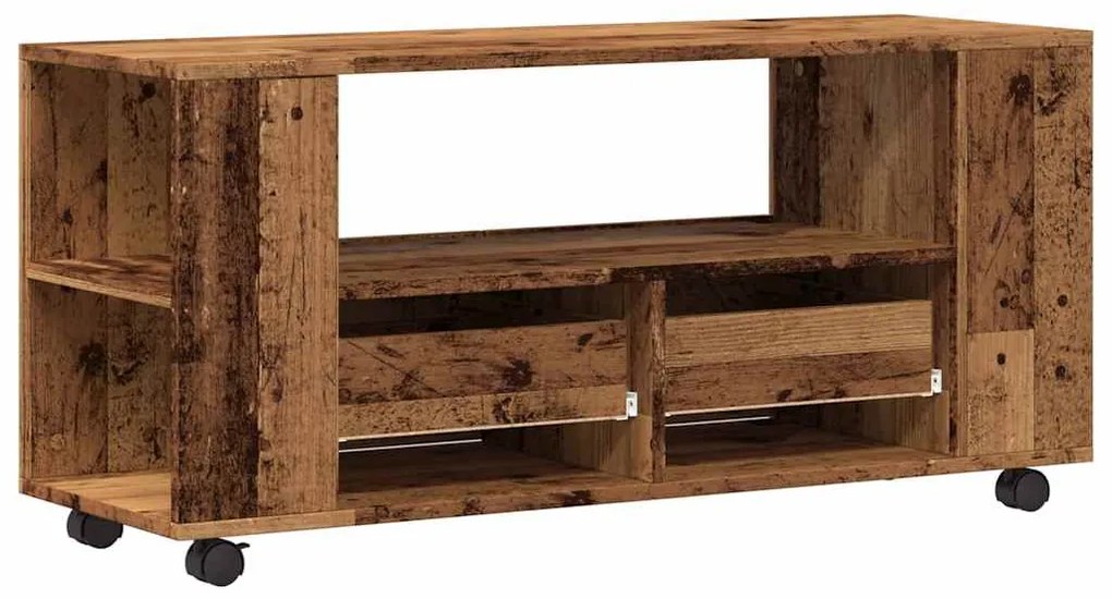 Móvel de TV c/ rodas 102x34,5x43cm deriv. madeira madeira velha