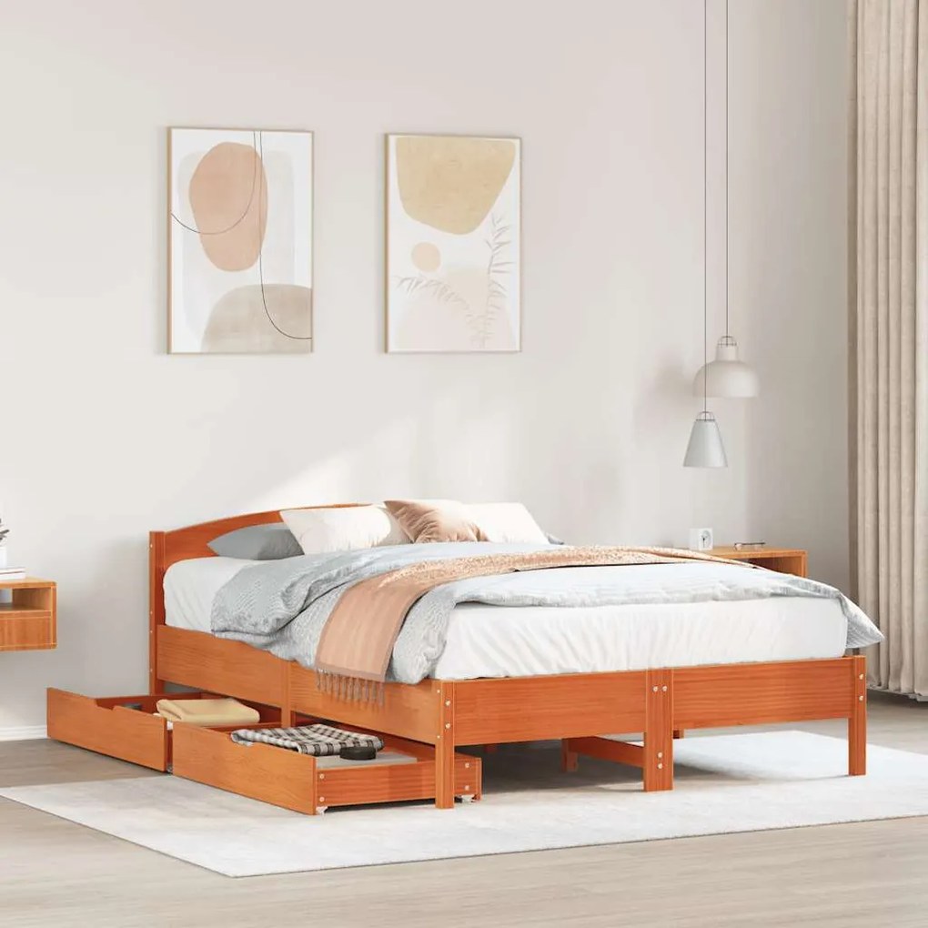 vidaXL Cama sem colchão 150x200 cm madeira pinho maciça castanho-mel