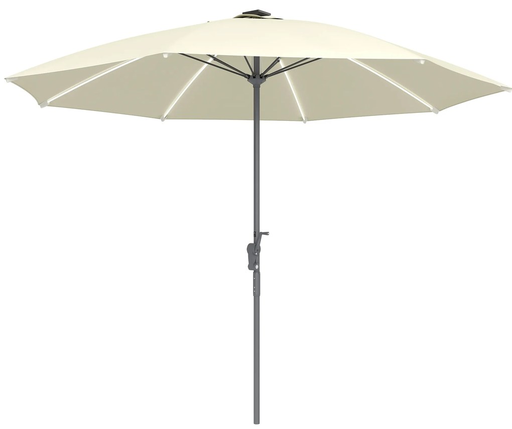 Chapéu de Sol de Jardim com Luzes LED Ø300x256 cm Manivela Proteção UV50+ e Mastro de Alumínio Creme
