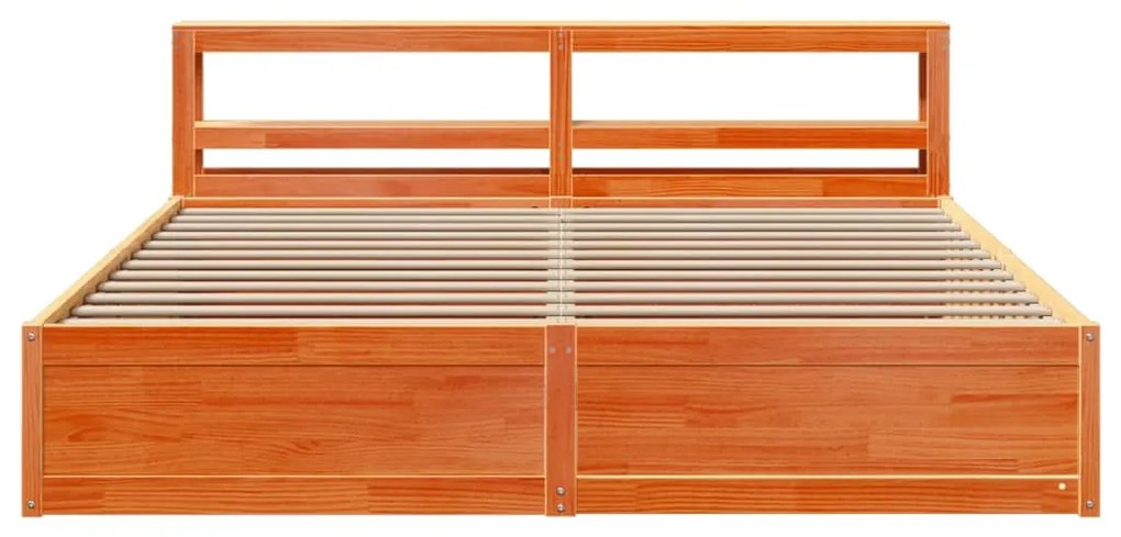 Estrutura cama c/ cabeceira 200x200cm pinho maciço castanho-mel