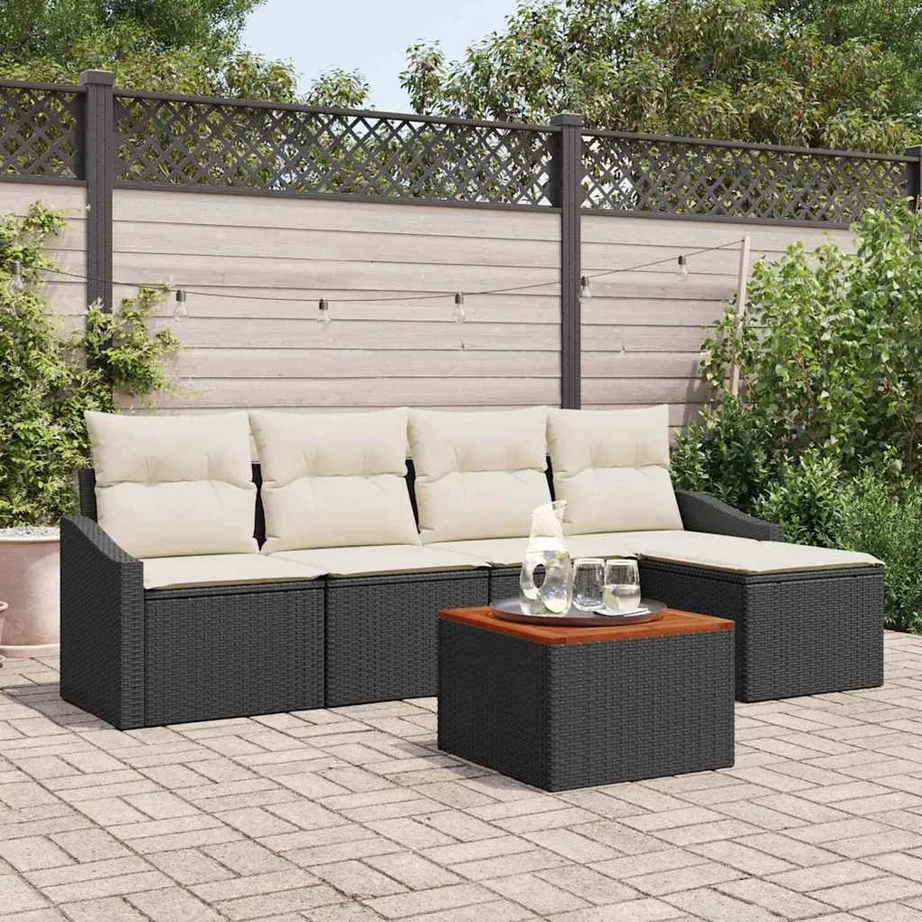vidaXL Conjunto de Sofá de Jardim 6 pcs Preto Rattan Sintético