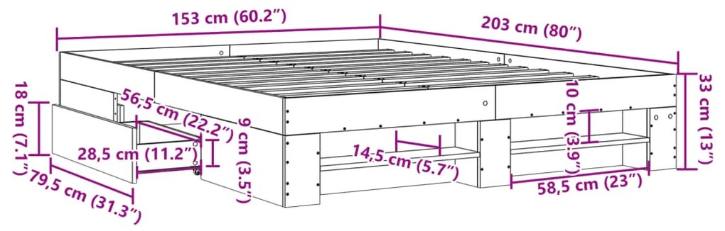 Estrutura de cama 150x200 cm derivados de madeira branco