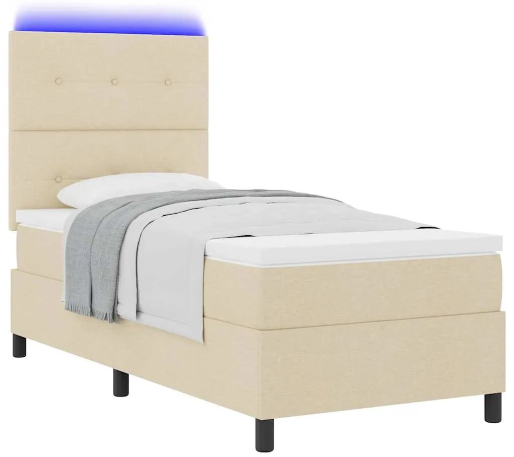 Cama Box da com colchão e luz LED - Creme 100 x 200 cm, tecido