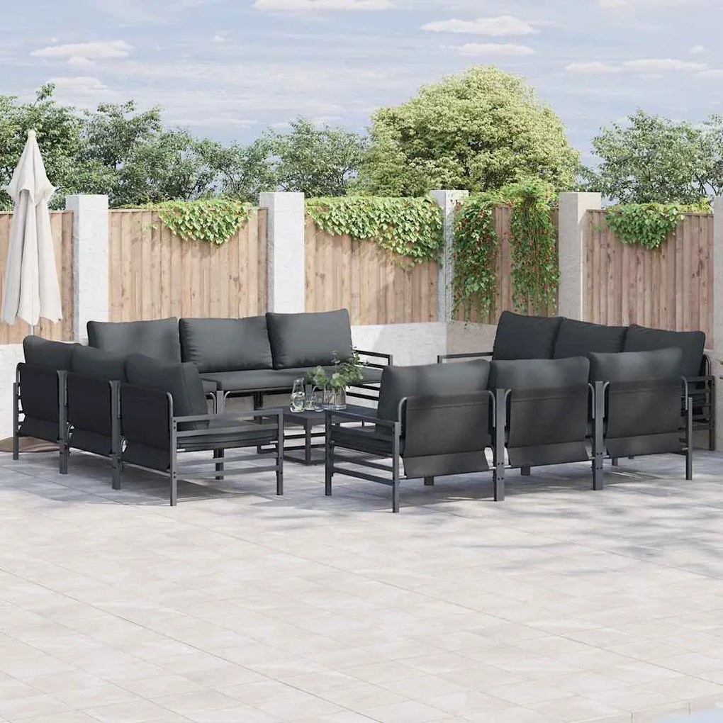 vidaXL Conjunto de Sofá de Jardim 12 pcs Cinzento-escuro Aço
