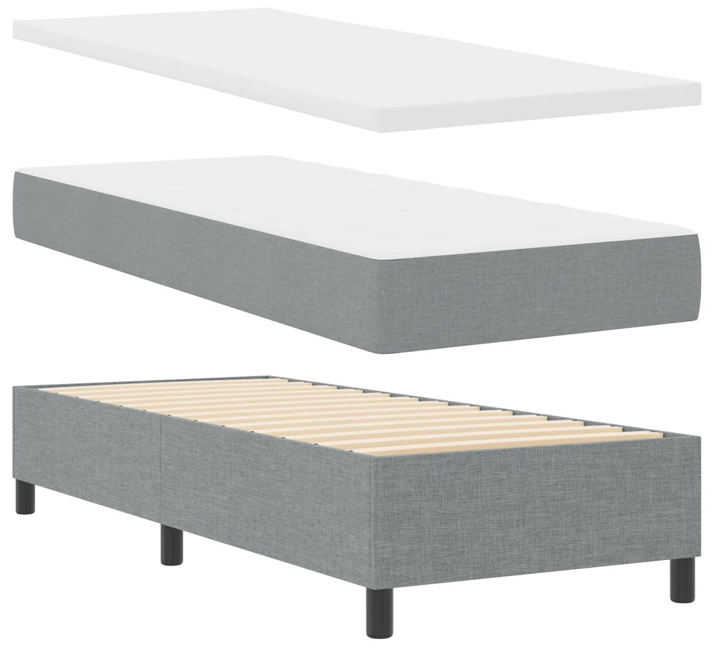 Cama Box com Colchão Cinza Claro 100x200 cm Tecido