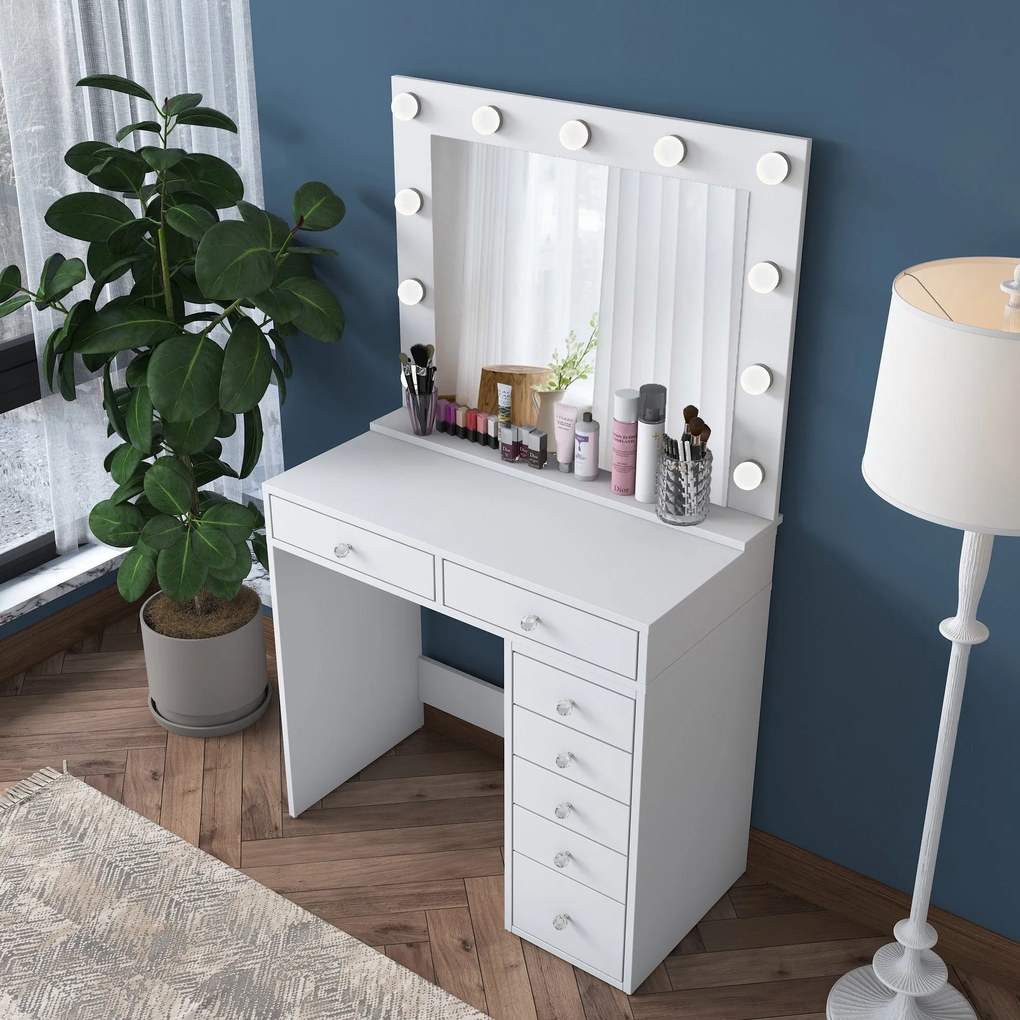 Mesa de Maquilhagem BJ115 – Branco – 90 cm x 153,4 cm x 44,5 cm