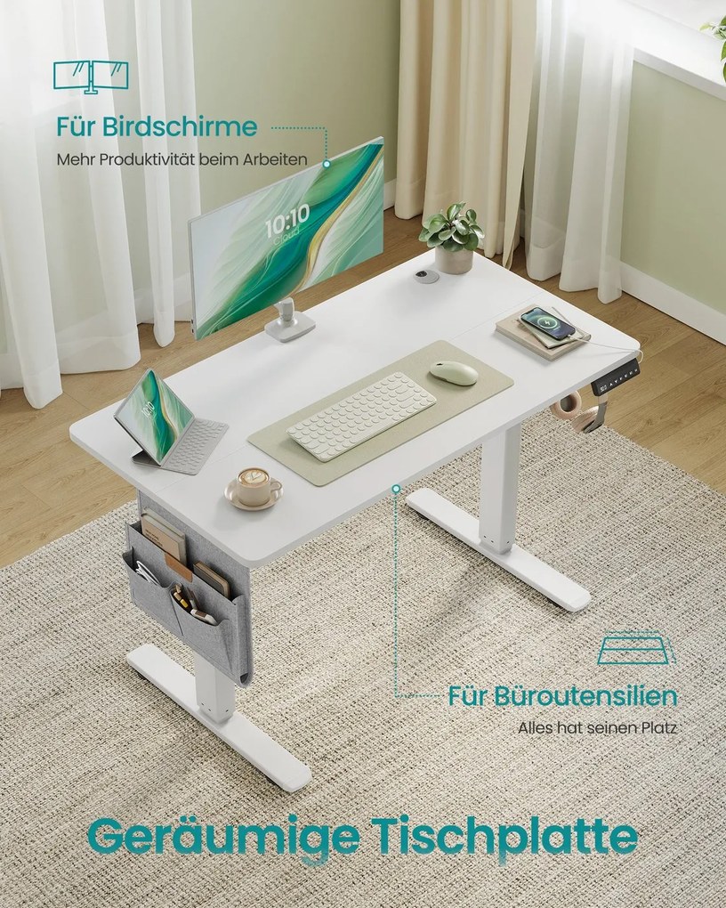 Secretária elétrica 100 x 60 x (72-120) cm com altura ajustável eletricamente, branca