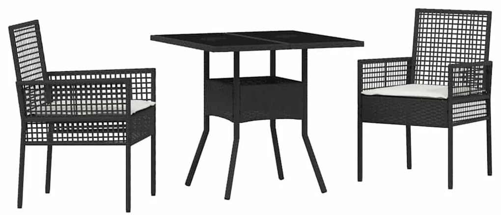Conjunto de Jantar para Jardim 3 Peças Rattan Preto