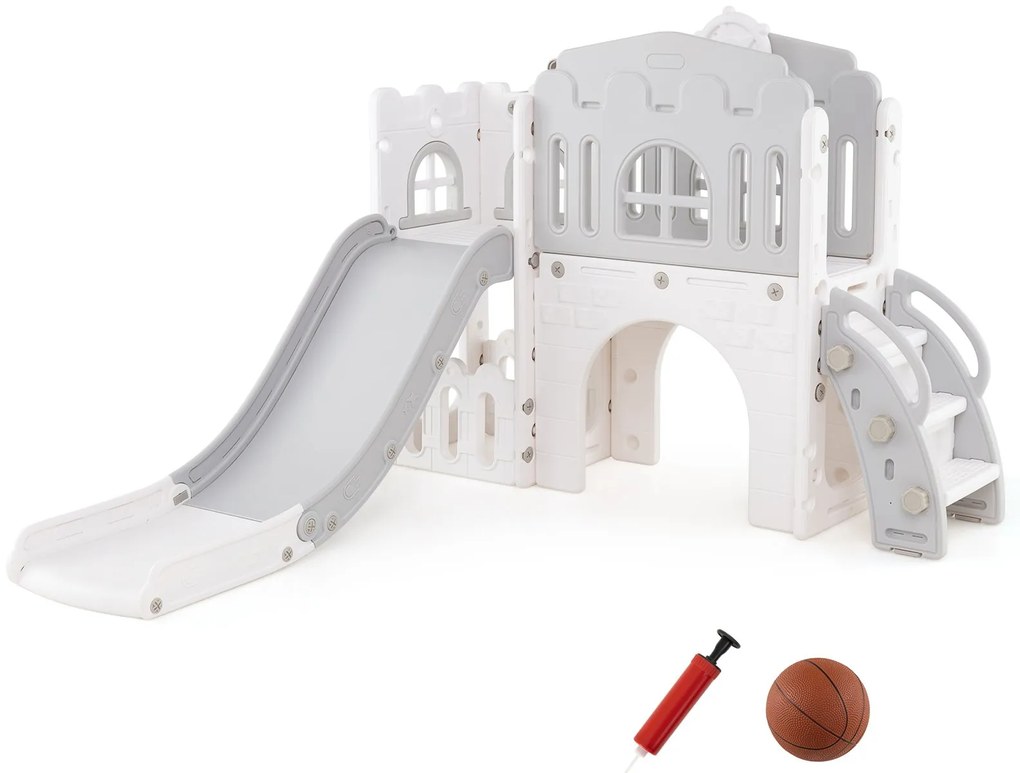Conjunto de escorregador e escalada para playground interno 9 em 1 para crianças - amarelo e verde