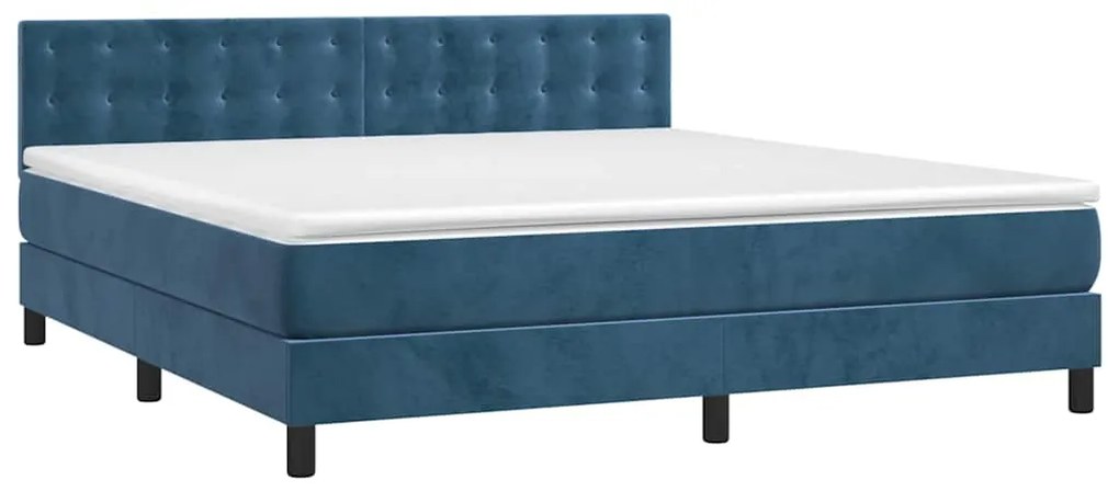 Cama com molas/colchão 160x200 cm veludo azul-escuro