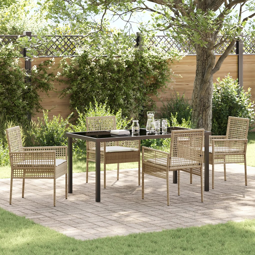 vidaXL Conjunto de Jantar de Jardim com Almofadas Bege em Rattan Sintético