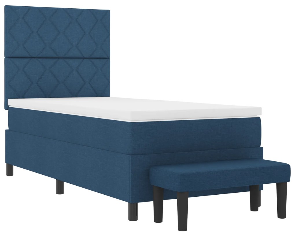 Cama Box Spring com Colchão e Banco Azul 90x190 cm Tecido