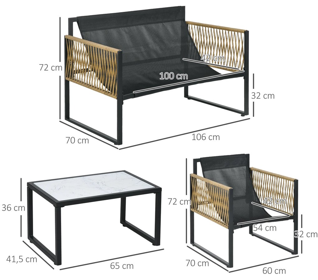 Conjunto de Móveis de Jardim em Vime Sintético – 4 Peças – 106x70x72 c