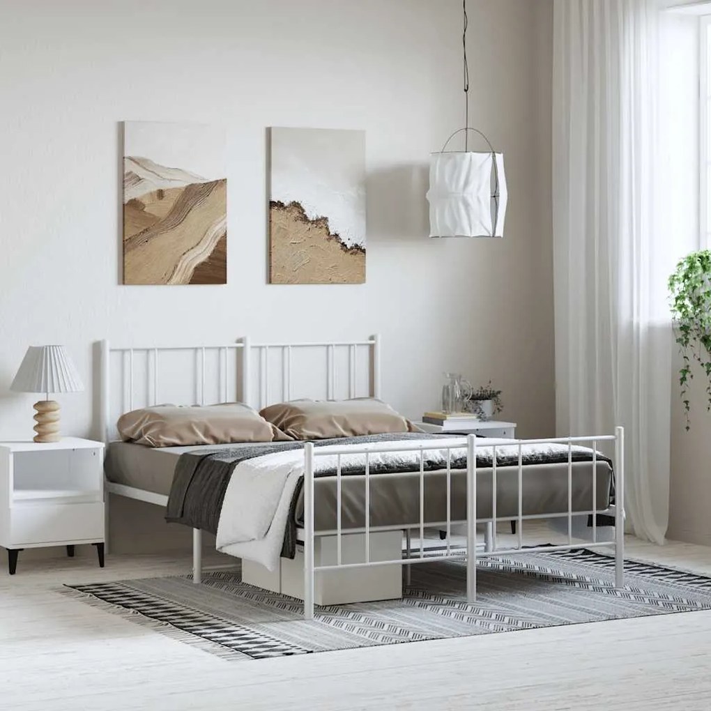 Estrutura de cama com cabeceira e pés 135x190 cm metal branco