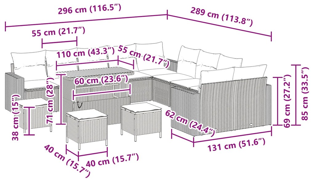 Conjunto de Sofá de Jardim vidaXL com Almofadas Preto Vime de Poliéste
