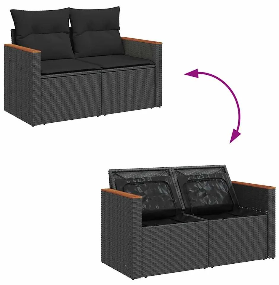 6 pcs conjunto sofás jardim c/ almofadões vime PE/acácia preto