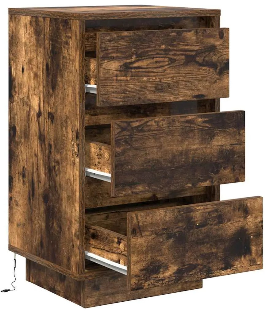 Mesa de cabeceira c/ luzes LED 38x34x65 cm carvalho fumado