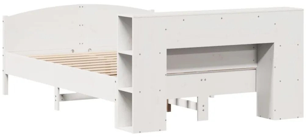 Cama com estante sem colchão 140x190 cm pinho maciço branco