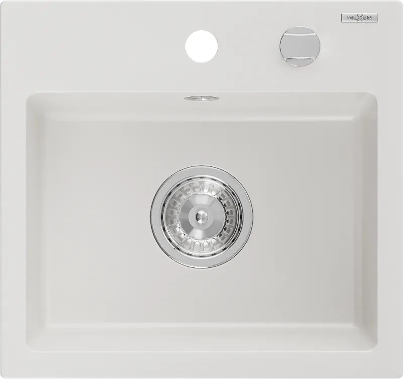 Mexen Milo lava-loiça em granito de 1 cuba 435 x 410 mm, branco, sifão de cromado - 6505441000-20