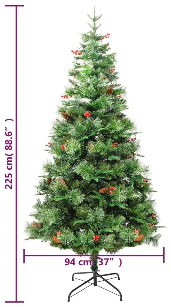 Árvore de Natal com pinhas pré-iluminada 225 cm PVC e PE verde