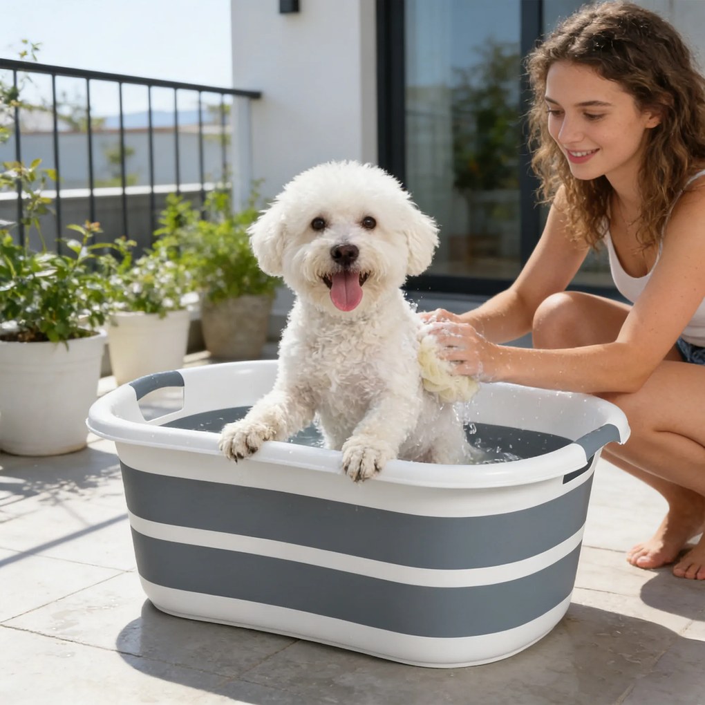 Banheira para cães, banheira dobrável e portátil com orifício de drenagem, para cães pequenos e cachorrinhos, cinzenta