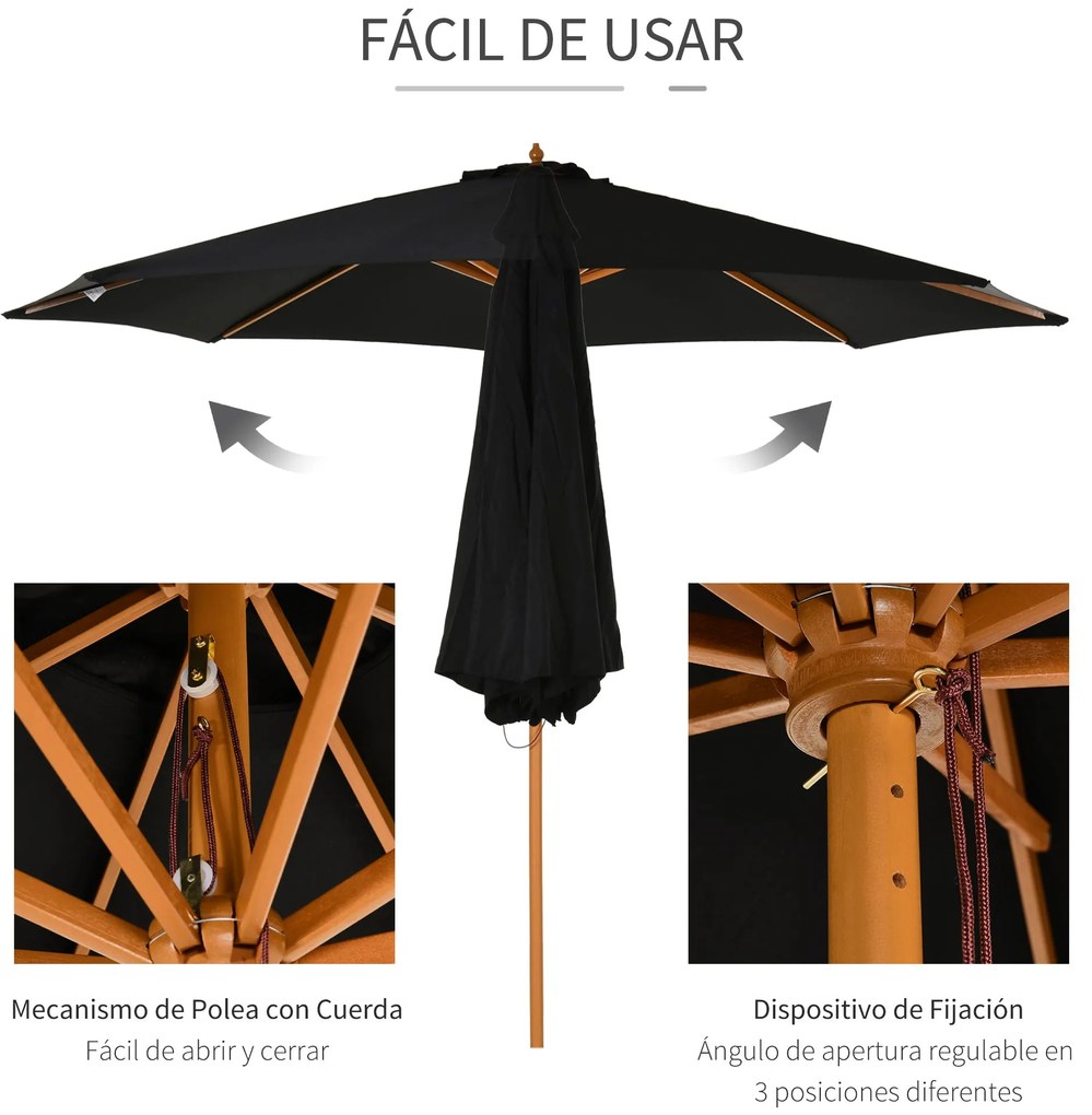 Chapéu de Sol de Jardim Ø300x250cm com Sistema de Polia Teto Ventilado