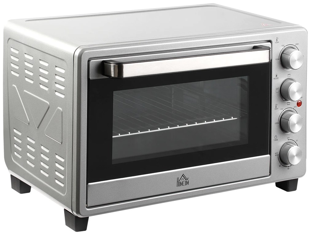 HOMCOM Mini Forno Elétrico 32L 230°C com Temporizador 3 Modos de Aquecimento 1600W Prata 52,2x38,1x33,5 cm | Aosom Portugal