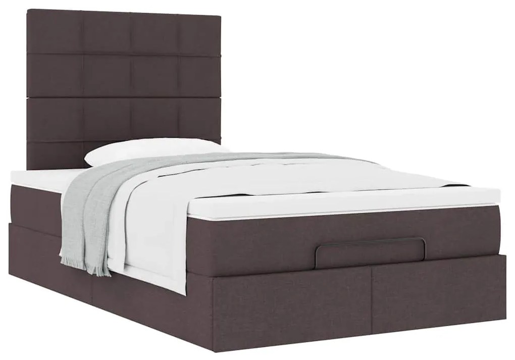 Estrutura cama otomana colchão 120x200cm tecido castanho escuro