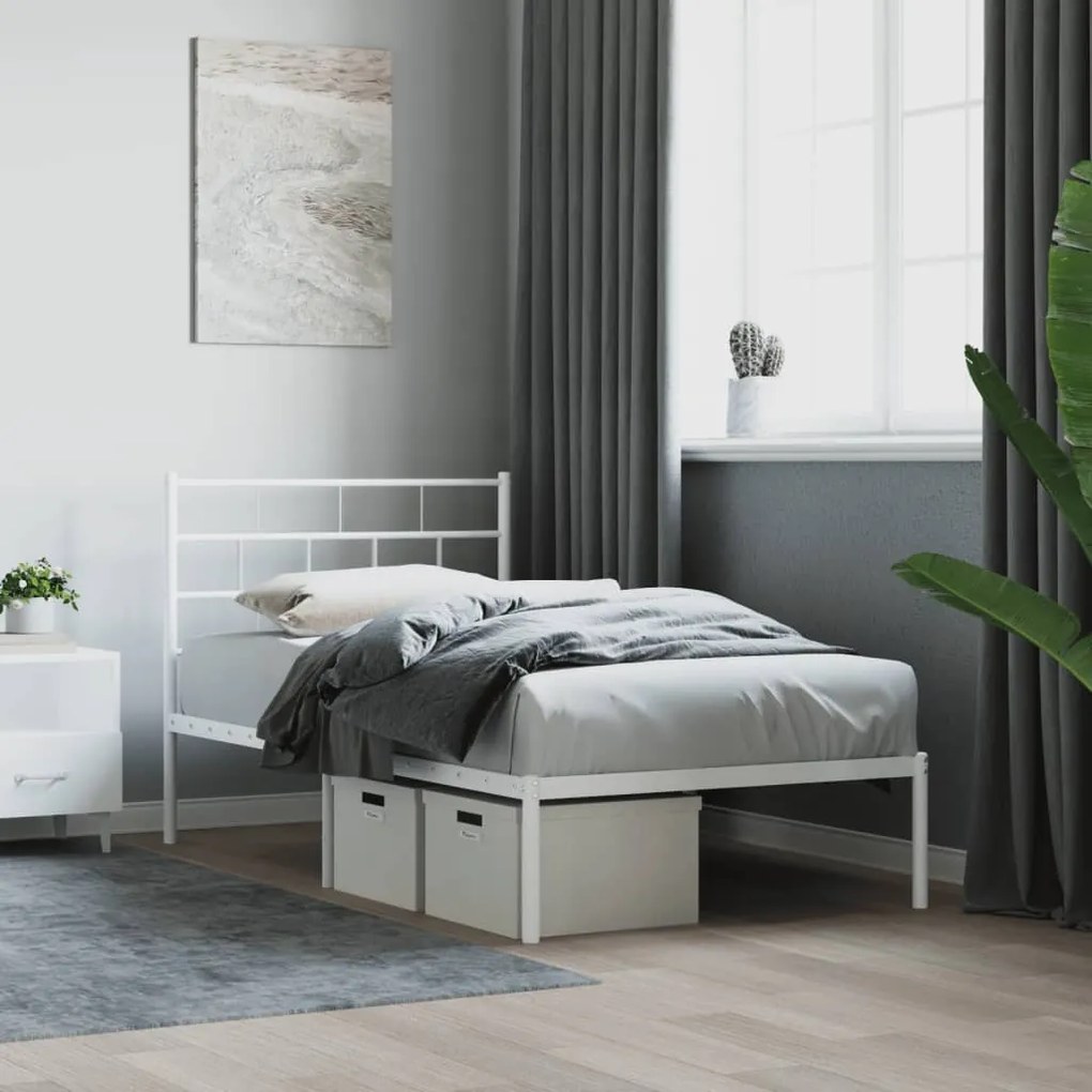 Estrutura de cama com cabeceira 80x200 cm metal branco