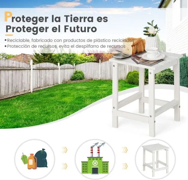 Mesa quadrada para jardim para exterior 36 x 36 x 47 cm resistente às intempéries em HDPE Branca