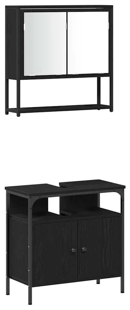 Conjunto de Móveis para Banheiro com 4 Peças - Carvalho Preto