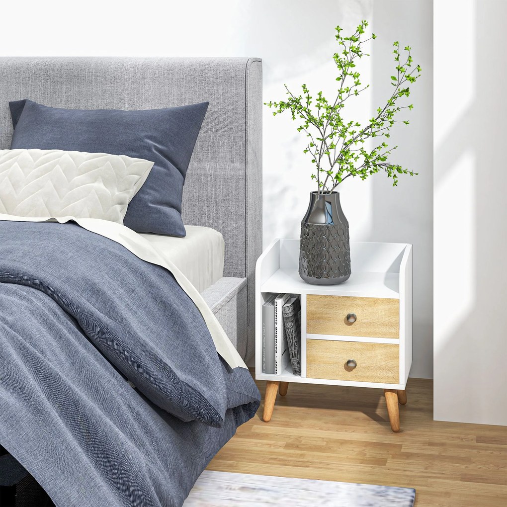 Mesa de cabeceira compacta Mesa multifuncional com 2 gavetas grandes e