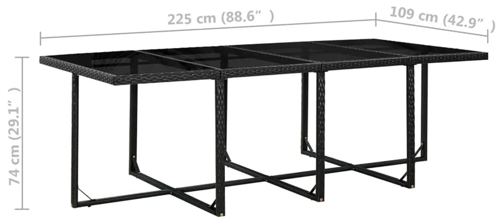 13 pcs conjunto jantar exterior com almofadões vime PE preto