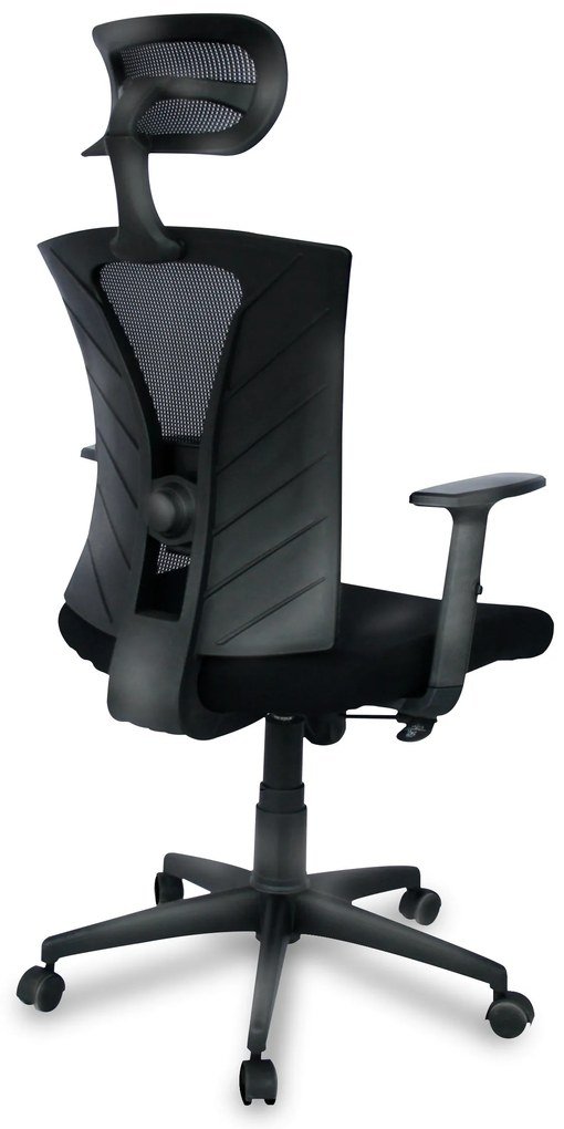 Cadeira de escritório SHANGHAI, ergonómica, rede preta, assento tecido preto