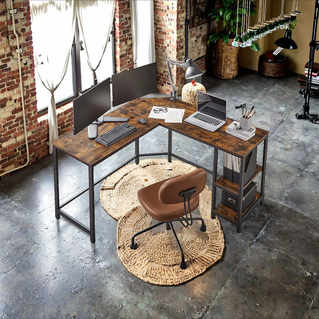 Secretária de canto com estilo industrial 138 x 138 x 75 cm (P x L x A) castanho vintage-preto