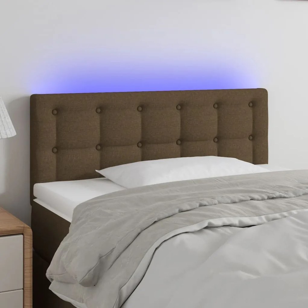 Cabeceira de cama c/ luzes LED tecido 80x5x78/88 cm castanho