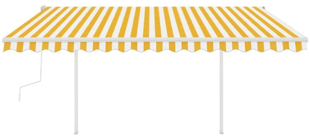 Toldo retrátil manual com postes 4,5x3 m amarelo e branco