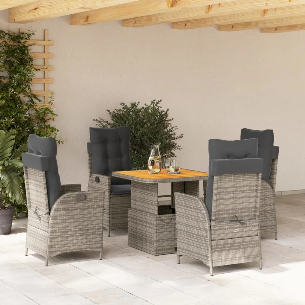 vidaXL 5 pcs conjunto de jantar p/ jardim c/ almofadões vime PE cinza