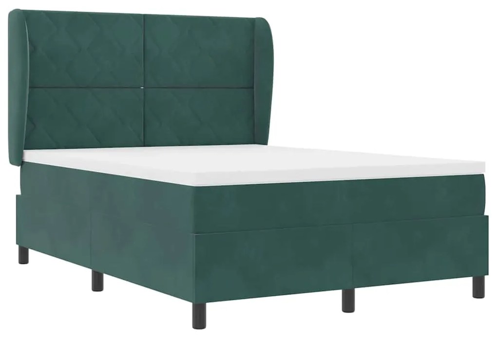 Cama Box com Colchão - Verde Escuro, 140x200 cm, Veludo