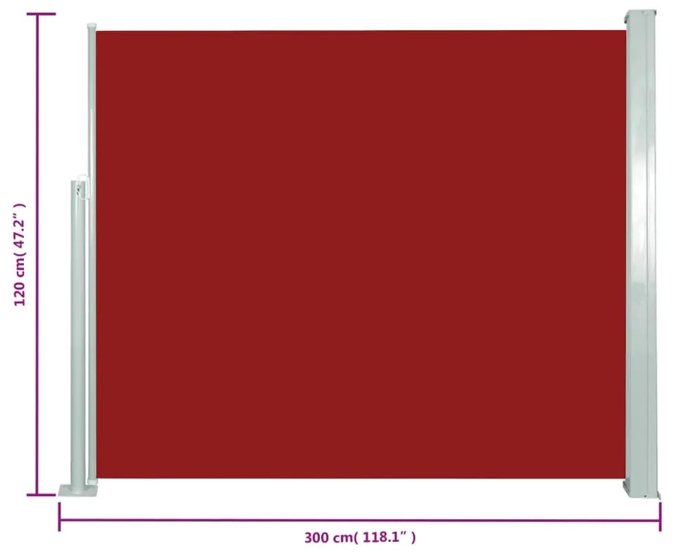 Toldo lateral retrátil 120x300 cm vermelho