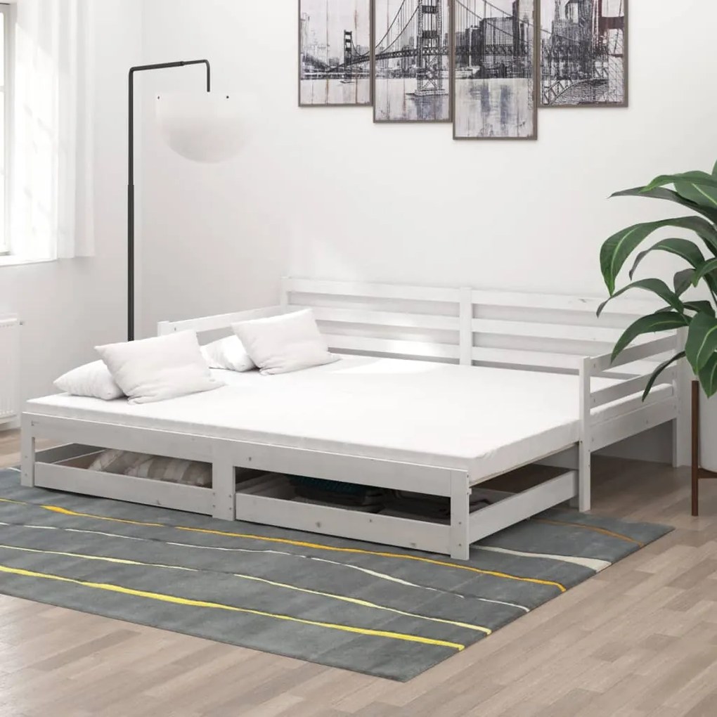 vidaXL Estrutura sofá-cama de puxar 2x(90x200) cm pinho maciço branco
